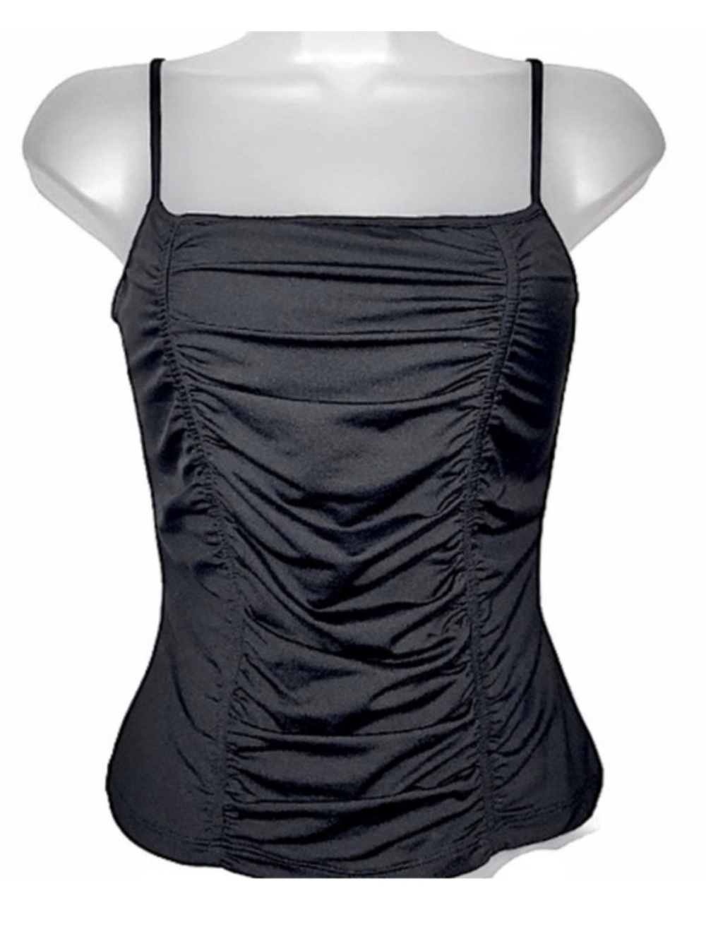 90s Vintage Cache Essendi Satin Padded Ruched Camisole Tank Top Black Small Y2K